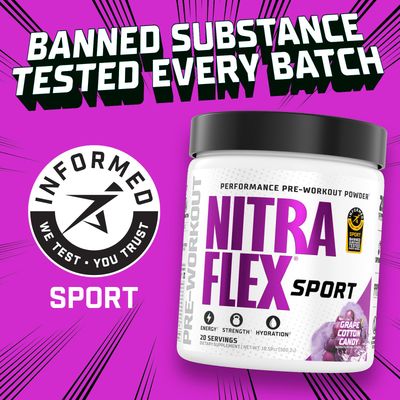 Nitraflex Sport Grape Cotton Candy Pre-Workout Powder, Banned Substance Tested, Citrulline, Betaine, Electrolytes, Hydration, Boron, for Men & Women, 20 Servings