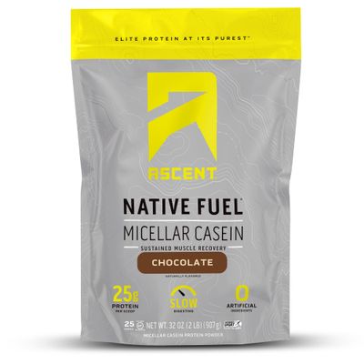 Ascent Casein Protein Powder - 25g Micellar Casein Powder with Zero Artificial Flavors &amp; Sweeteners, Gluten-Free, No Added Sugar, 4.9g BCAA, 2.2g Leucine - Chocolate, 2 Pounds