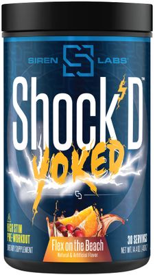Siren Labs ShockD Yoked High Stim Pre-Workout - Caffeine, Taurine, Citrulline Malate, Agmatine, Betaine Anhydrous-High Energy &amp; Powerful Muscle Pumps-Nitric Oxide-Flex on The Beach (30 Servings)