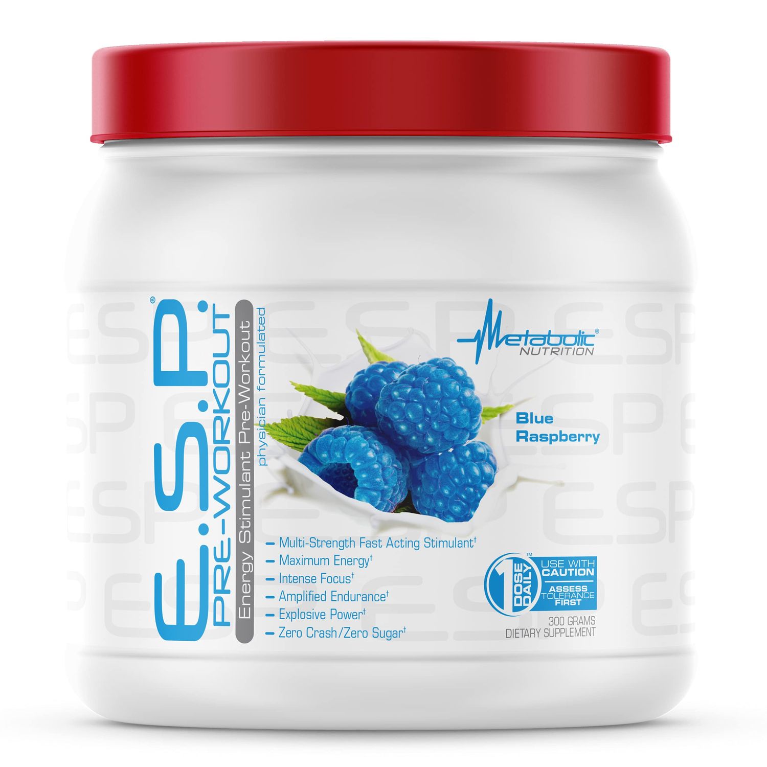 Metabolic Nutrition | ESP - Stimulating Pre Workout, Pre Intra Workout Supplement | Energy &amp; Endurance Stimulating | Natural, Safe &amp; Mental Focus | Blue Raspberry, 300 Grams (90 Servings)