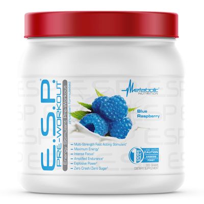 Metabolic Nutrition | ESP - Stimulating Pre Workout, Pre Intra Workout Supplement | Energy &amp; Endurance Stimulating | Natural, Safe &amp; Mental Focus | Blue Raspberry, 300 Grams (90 Servings)