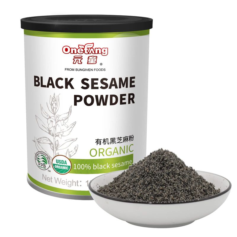 ONETANG Organic Black Sesame Powder,Plant Based,Gluten-Free,Vegan,Protein Source No Sugar,Low Temp Roasted,Halal,Non-GMO,Black Sesame Paste 12.36 Oz (350g)
