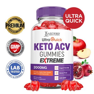 (3 Pack) Ultra Quick Keto ACV Gummies Extreme 2000MG Ultraquick Keto Gummies Apple Cider Vinegar Formulated with Pomegranate Beet Juice Powder B12 Vegan Non GMO 180 Gummys