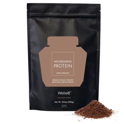 WelleCo, Nourishing Protein, Premium Organic Sprouted Brown Rice &amp; Pea Protein, Chocolate Flavour, 300g (10.5oz) Pouch