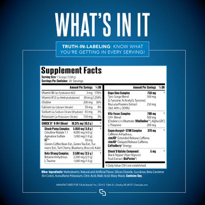 Siren Labs ShockD Yoked High Stim Pre-Workout - Caffeine, Taurine, Citrulline Malate, Agmatine, Betaine Anhydrous-High Energy & Powerful Muscle Pumps-Nitric Oxide-Flex on The Beach (30 Servings)