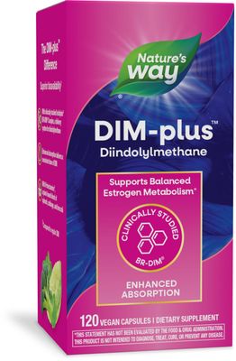 Nature&#39;s Way DIM-Plus, DIM Supplement, Supports Balanced Estrogen Metabolism*, Supports Estrogen Hormone Balance*, Diindolylmethane, 120 Vegan Capsules (Packaging May Vary)