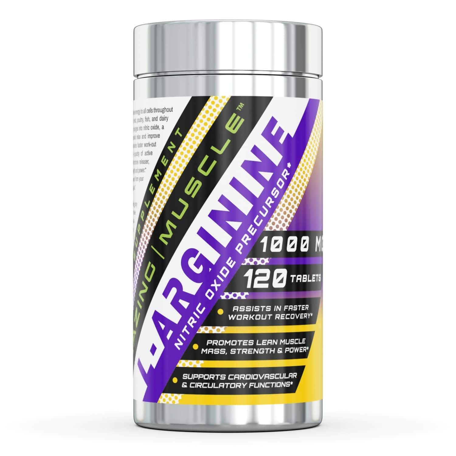 Amazing Muscle L-Arginine Supplement | 1000 Mg Per Serving | 120 Tablets | Non-GMO | Gluten-Free | Made in USA
