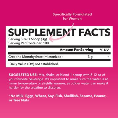 Creatine for Women With Micronized Creatine Monohydrate Powder for Post Workout Recovery Powder - Creatine for Women Booty Gain - 3g Unflavored, Non-GMO, Vegan Creatine Powder for Woman - 100 Servings