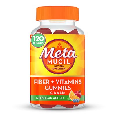 Metamucil Fiber Gummies for Adults with Vitamins C, D, B12 for Metabolism, No Sugar Added Citrus Berry Flavor, 5g Plant Based Prebiotic Fiber Supplement Blend, 120 Count