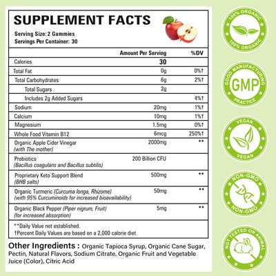 Powerific Apple Cider Vinegar Gummies, Keto ACV Gummies with Probiotics & Vitamin B12, Max Strength 2000mg Keto ACV Gummies with Mother for Digestion, Metabolism, Cleanse & Detox Diet, 60 Gummies