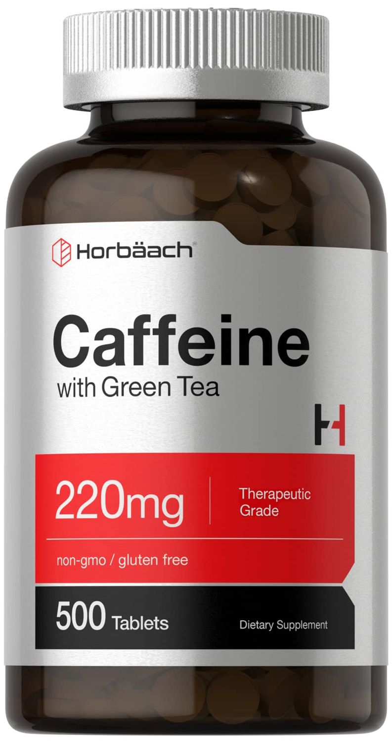 Horbach Caffeine Pills 200mg with Green Tea | 500 Tablets | Vegetarian, Non-GMO &amp; Gluten Free