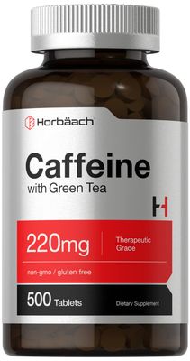 Horbach Caffeine Pills 200mg with Green Tea | 500 Tablets | Vegetarian, Non-GMO &amp; Gluten Free