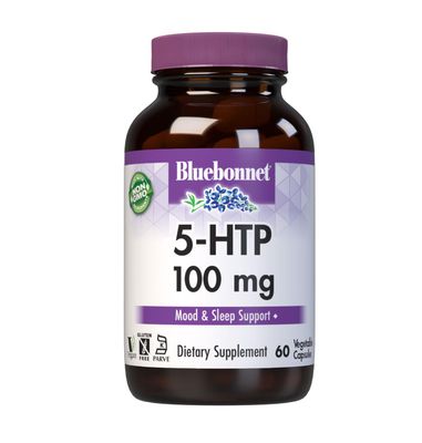 Bluebonnet Nutrition 5-HTP (Hydroxytrypophan) 100mg, for Neurotransmitter Support*, Supports Positive Mood*, Soy-Free, Gluten-Free, Non-GMO, Kosher Certified, Vegan, 60 Vegetable Capsule, 60 Serving