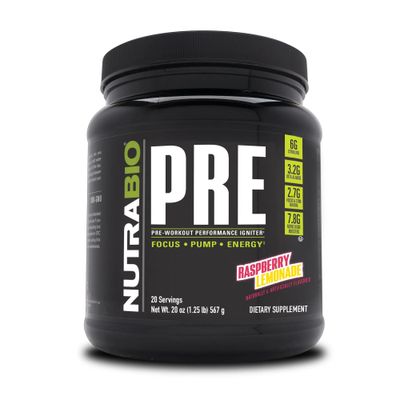 NutraBio PRE Workout Powder - Sustained Energy, Mental Focus, Endurance - Clinically Dosed Formula - Beta Alanine, Creatine, Caffeine, Electrolytes - 20 Servings - Raspberry Lemonade