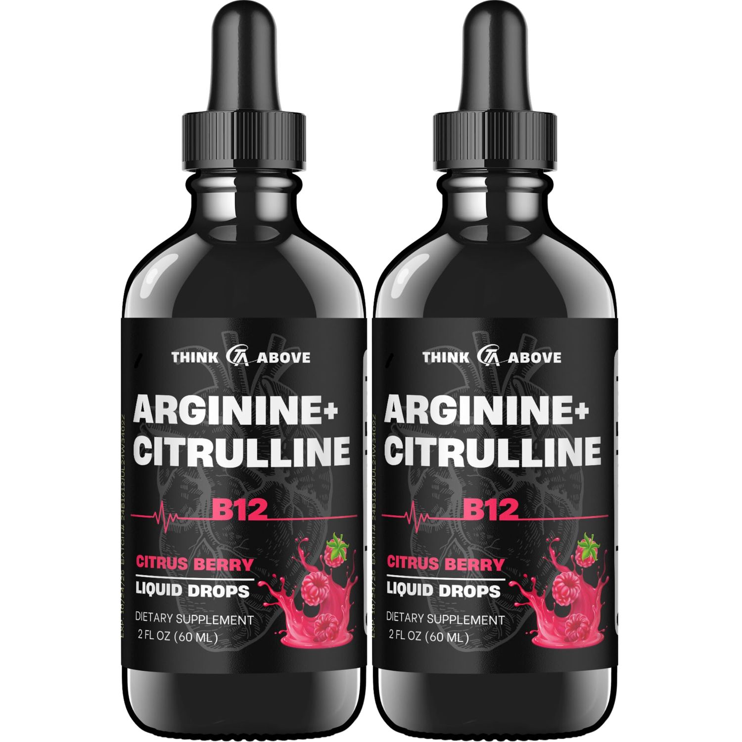 Think Above L-Arginine + L-Citrulline + B12 Liquid Drops, Citrus Berry Flavor, 2 fl oz, Pack of 2