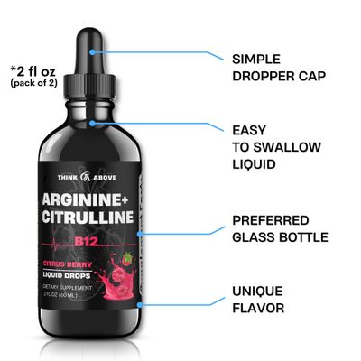 Think Above L-Arginine + L-Citrulline + B12 Liquid Drops, Citrus Berry Flavor, 2 fl oz, Pack of 2