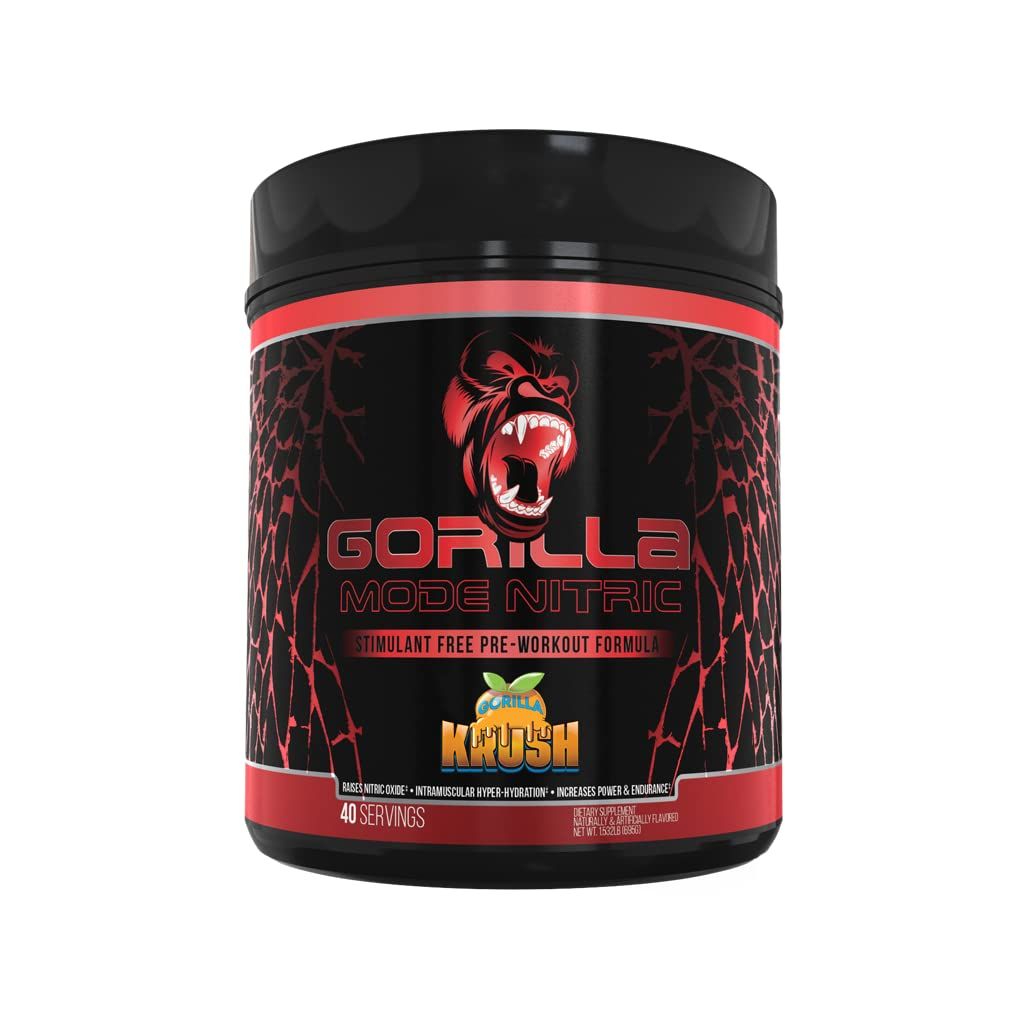 Gorilla Mode Nitric Stimulant Free Pre-Workout - Best Tasting and Most Effective Stimulant Free Pre-Workout/Massive Pumps  Vasodilation  Power / 680 Grams (Krush)