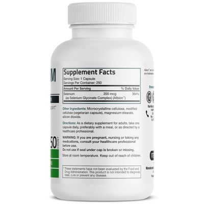 Bronson Selenium 200 mcg - Yeast Free Chelated Amino Acid Complex - Essential Trace Mineral with Superior Absorption, 250 Vegetarian Capsules