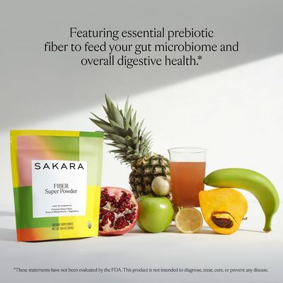 SAKARA Fiber Super Powder - Pineapple Flavor Prebiotic Fiber Powder, High Fiber &amp; Digestive Enzymes Organic Fiber Supplement Powder, Daily Fiber Drink, Acacia Fiber Powder