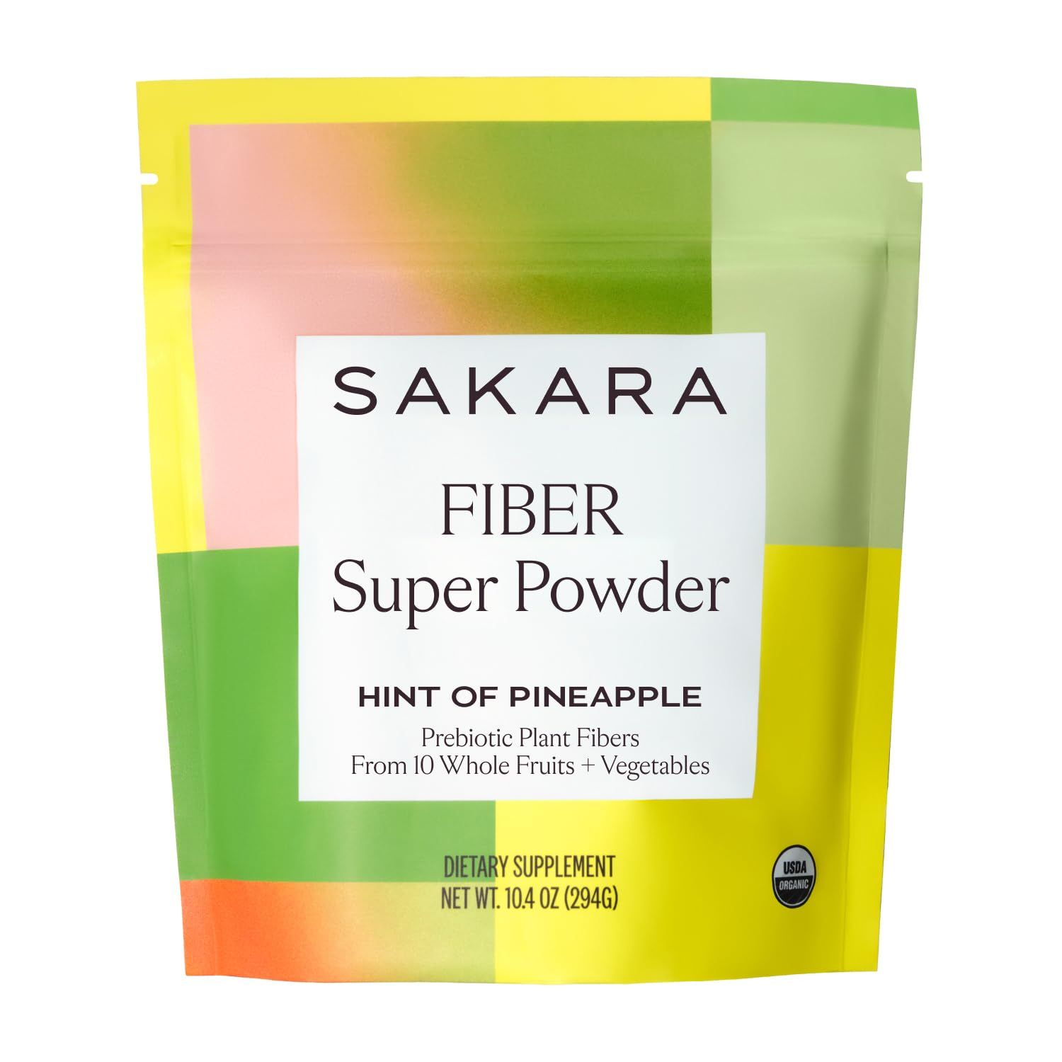 SAKARA Fiber Super Powder - Pineapple Flavor Prebiotic Fiber Powder, High Fiber &amp; Digestive Enzymes Organic Fiber Supplement Powder, Daily Fiber Drink, Acacia Fiber Powder