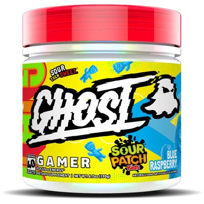 GHOST Gamer: Energy and Focus Support Formula - 40 Servings, Sour Patch Kids Blue Raspberry - Nootropics &amp; Natural Caffeine for Attention, Accuracy &amp; Reaction Time - Vegan, Gluten-Free