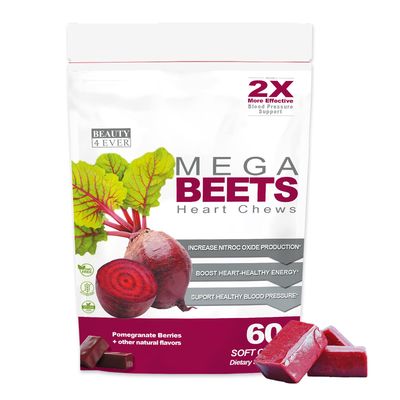 Beauty 4 Ever - Mega Beets Chews - Grape Seed Extract &amp; Non-GMO Beet Energy Chews - Pomegranate Berry Flavor - 60 Count