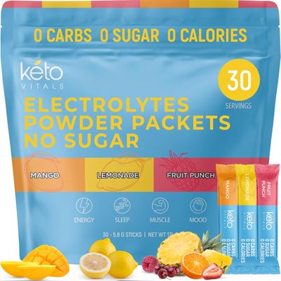 Keto Vitals Original Electrolytes Powder No Sugar Packets | Keto Friendly Electrolyte Travel Packet | Variety Individual Packet | Energy Drink Mix | Zero Calorie Zero Carb, Original Assorted, 30 Count