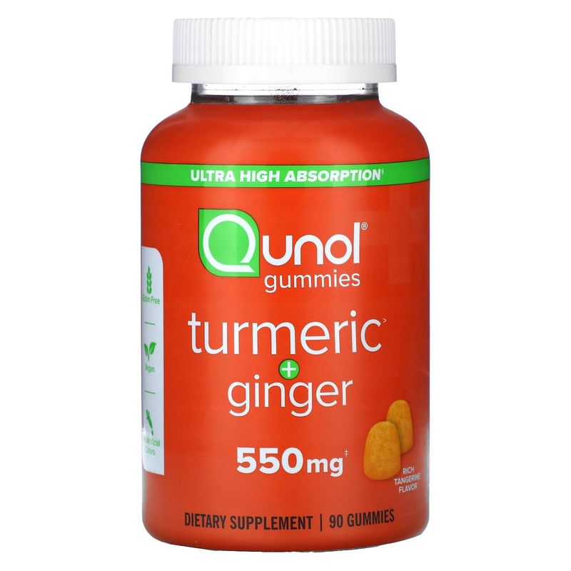 Qunol Turmeric and Ginger Gummies - Joint Support Supplement with Ultra High Absorption, 90 Count Vegan and Gluten Free Gummies