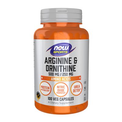 NOW Sports Nutrition, Arginine &amp; Ornithine 500/250 mg, Amino Acids, 100 Veg Capsules