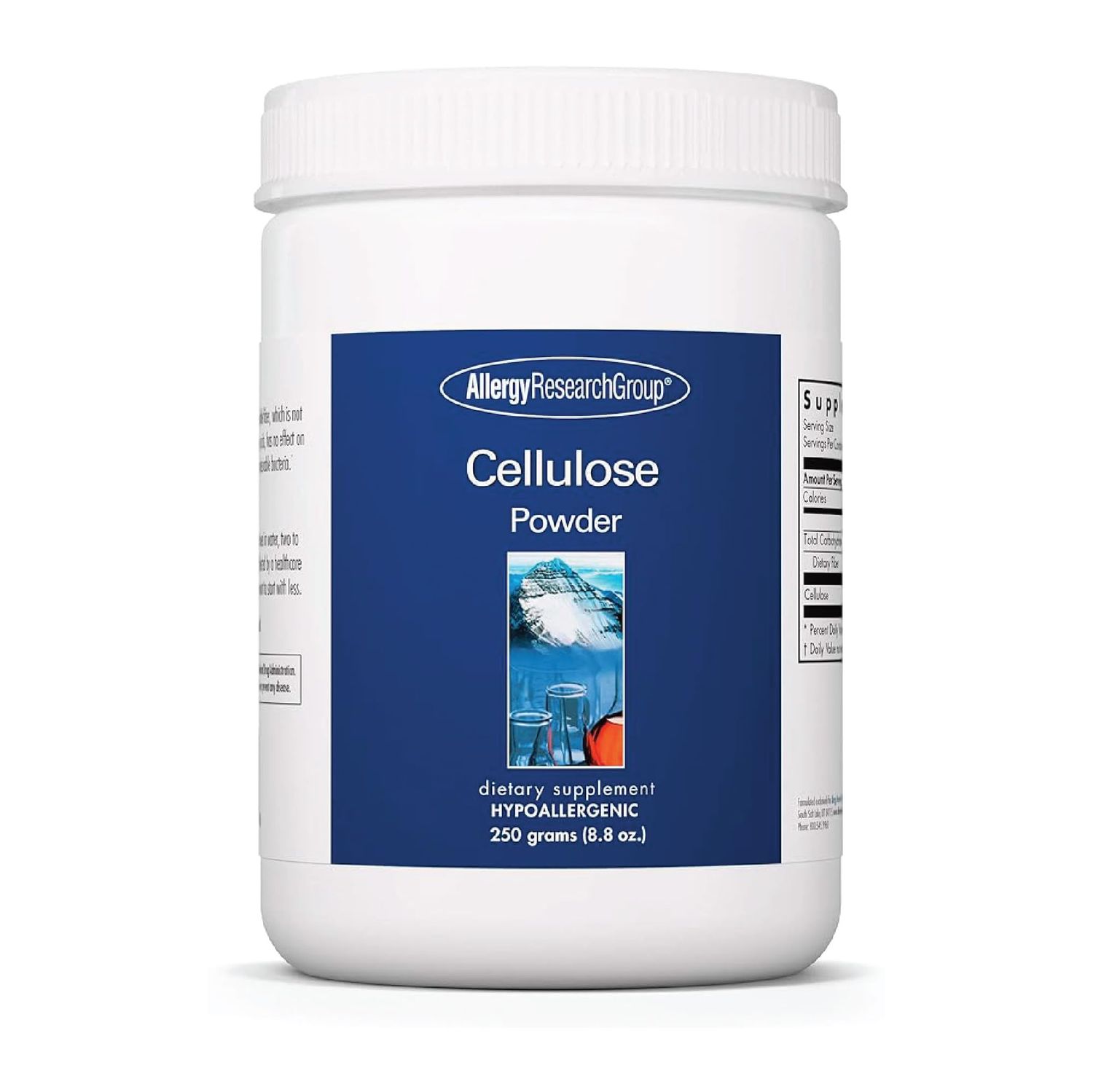 Allergy Research Group Cellulose Powder - Microcrystalline Cellulose Powder, 2000mg Insoluble Fiber Supplement, Powdered Cellulose, Non-Fermentable, Hypoallergenic - 8.8 Oz