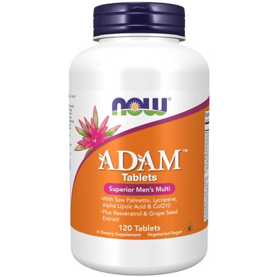 NOW Foods Supplements, ADAM Men&#39;s Multivitamin with Saw Palmetto, Lycopene, Alpha Lipoic Acid and CoQ10, Plus Natural Resveratrol &amp; Grape Seed Extract, 120 Tablets