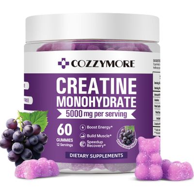 Creatine Monohydrate Gummies 5000mg for Men &amp; Women, Gomitas de Creatina Creatine Monohydrate 5g, Creatina Monohidratada Gummy for Muscle Builder, Energy Boost, Pre-Workout Supplement, 60 Count, Grape