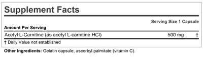 ANDREW LESSMAN Acetyl L-Carnitine 500 mg - 60 Capsules - Support for Nervous System, Fat and Energy Metabolism, Healthy Brain Function and Healthy Blood Flow to The Brain. Easy-to-Swallow Capsules.