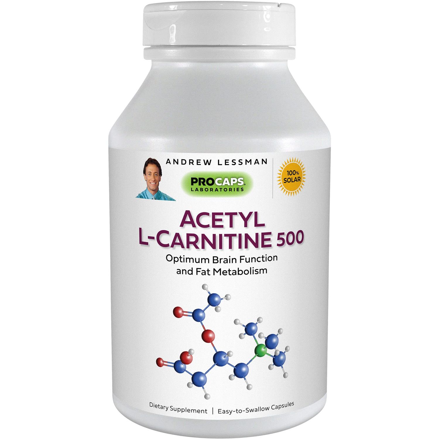 ANDREW LESSMAN Acetyl L-Carnitine 500 mg - 60 Capsules - Support for Nervous System, Fat and Energy Metabolism, Healthy Brain Function and Healthy Blood Flow to The Brain. Easy-to-Swallow Capsules.