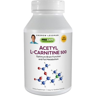 ANDREW LESSMAN Acetyl L-Carnitine 500 mg - 60 Capsules - Support for Nervous System, Fat and Energy Metabolism, Healthy Brain Function and Healthy Blood Flow to The Brain. Easy-to-Swallow Capsules.