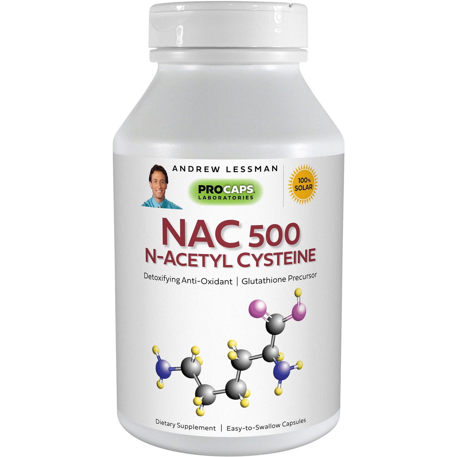 ANDREW LESSMAN NAC-500 N-Acetyl Cysteine 180 Capsules - Helps Combat Daily Onslaught of Damaging Free Radicals, Protects Brain, Heart, Lungs, Liver and Kidneys. Detoxifying Anti-oxidant. No Additives