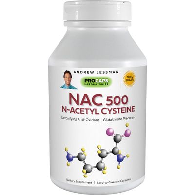 ANDREW LESSMAN NAC-500 N-Acetyl Cysteine 180 Capsules - Helps Combat Daily Onslaught of Damaging Free Radicals, Protects Brain, Heart, Lungs, Liver and Kidneys. Detoxifying Anti-oxidant. No Additives