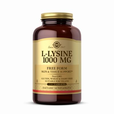 SOLGAR L-Lysine 1000 mg - 250 Tablets - Skin &amp; Tissue Support - Non-GMO, Vegan, Kosher, Gluten Free - 250 Servings