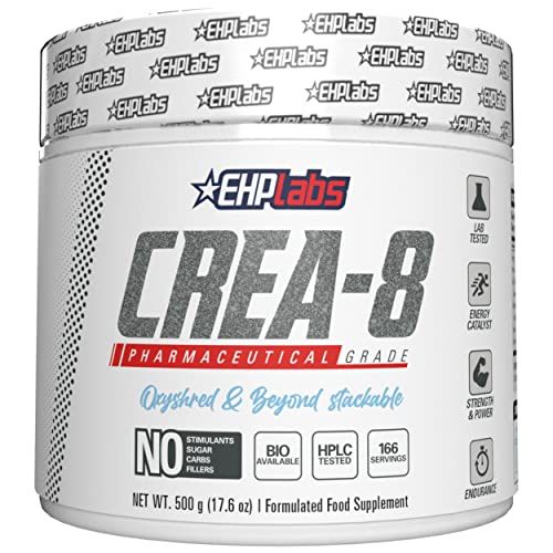 EHP Labs CREA-8 Micronized Creatine Monohydrate Powder - Creatine Powder for Muscle Growth, Increased Strength, Enhanced Energy Output and Improved Performance, Unflavored - 100 Servings (500g)