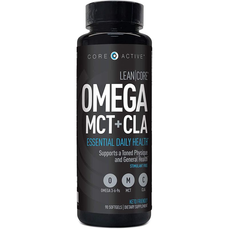 Lean CORE Omega MCT + CLA - Stimulant Free Health Formula, Lean Muscle &amp; Toned Physique, Omega 3-6-9 Fatty Acids - Flaxseed Fish Oil- Coconut Oil- Keto Friendly 30 Day Supply (90 Softgels)