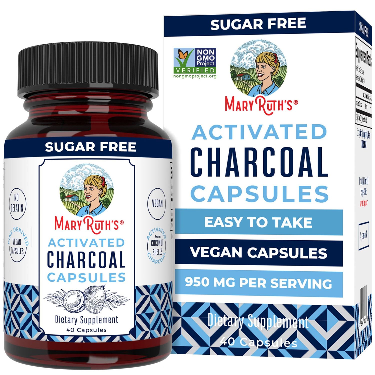 MaryRuth Organics Activated Charcoal Capsules | Supplement for Natural Detoxification | Alleviates Gas | Derived from Coconut Shells | Vegan | Non-GMO | Gluten Free | 40 Count