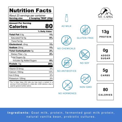 MT. CAPRA SINCE 1928 Caprotein | Casein Protein Concentrate, Fermented Goat Milk Protein from Grass-Fed Pastured Goats, Extremely Easy to Digest - 1 Pound