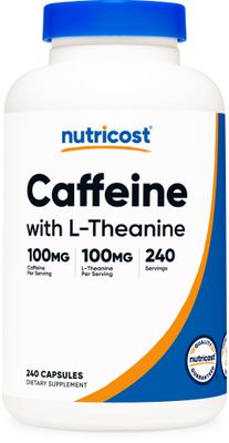 Nutricost Caffeine with L-Theanine, 100mg of Each, 240 Capsules, 240 Servings - Non-GMO and Gluten Free