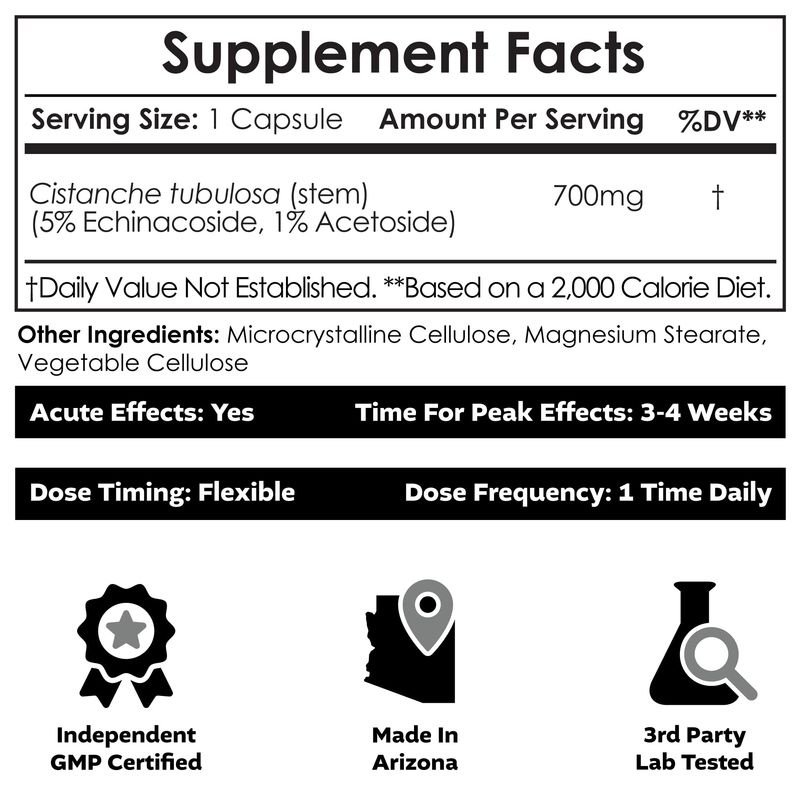 Nootropics Depot Cistanche tubulosa Capsules | 700mg | 5% Echinacoside + 1% Verbascoside (Acetoside) | 60 Count