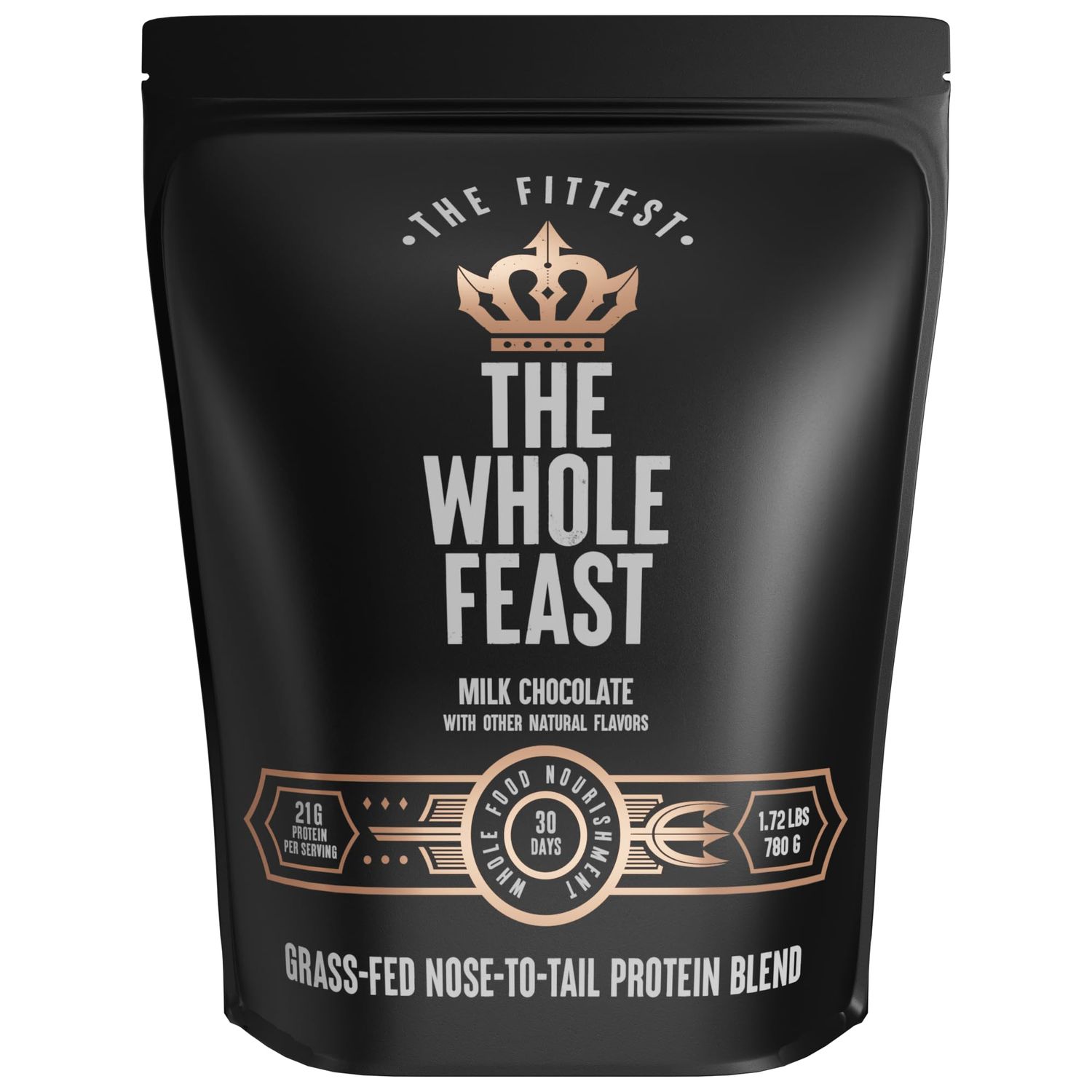 The Fittest Whole Feast Beef Protein Powder - Milk Chocolate - Nose to Tail Carnivore Blend Including Liver, Colostrum and Whole Bone - BCAAs - 14g Collagen, 21g Total Protein