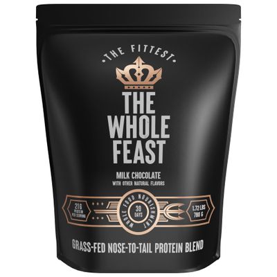 The Fittest Whole Feast Beef Protein Powder - Milk Chocolate - Nose to Tail Carnivore Blend Including Liver, Colostrum and Whole Bone - BCAAs - 14g Collagen, 21g Total Protein