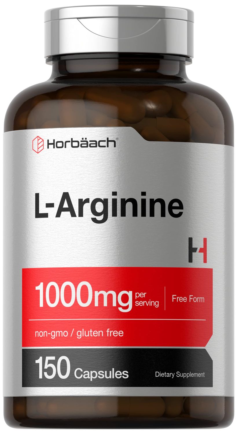 Horbach L Arginine 1000mg Capsules | 150 Powder Pills | Free Form | Non-GMO &amp; Gluten Free Supplement
