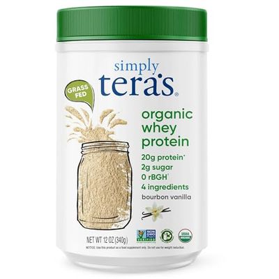 Simply tera&#39;s Organic Whey Protein Powder - Vanilla Protein Powder, Grass Fed Whey Protein Powder, Clean Protein Powder Without Artificial Sweeteners, Non-GMO, Kosher, rBGH-Free, Organic - 12 Oz