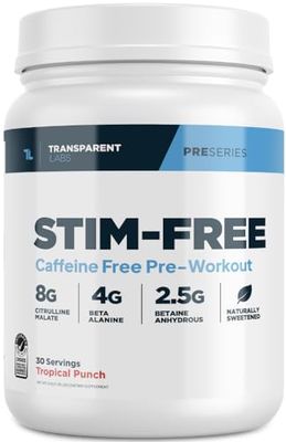 Transparent Labs Stim-Free Pre-Workout - Caffeine &amp; Stim Free Pre Workout Powder for Men and Women with Beta Alanine Powder, Citrulline Malate, &amp; elevATP - 30 Servings, Tropical Punch