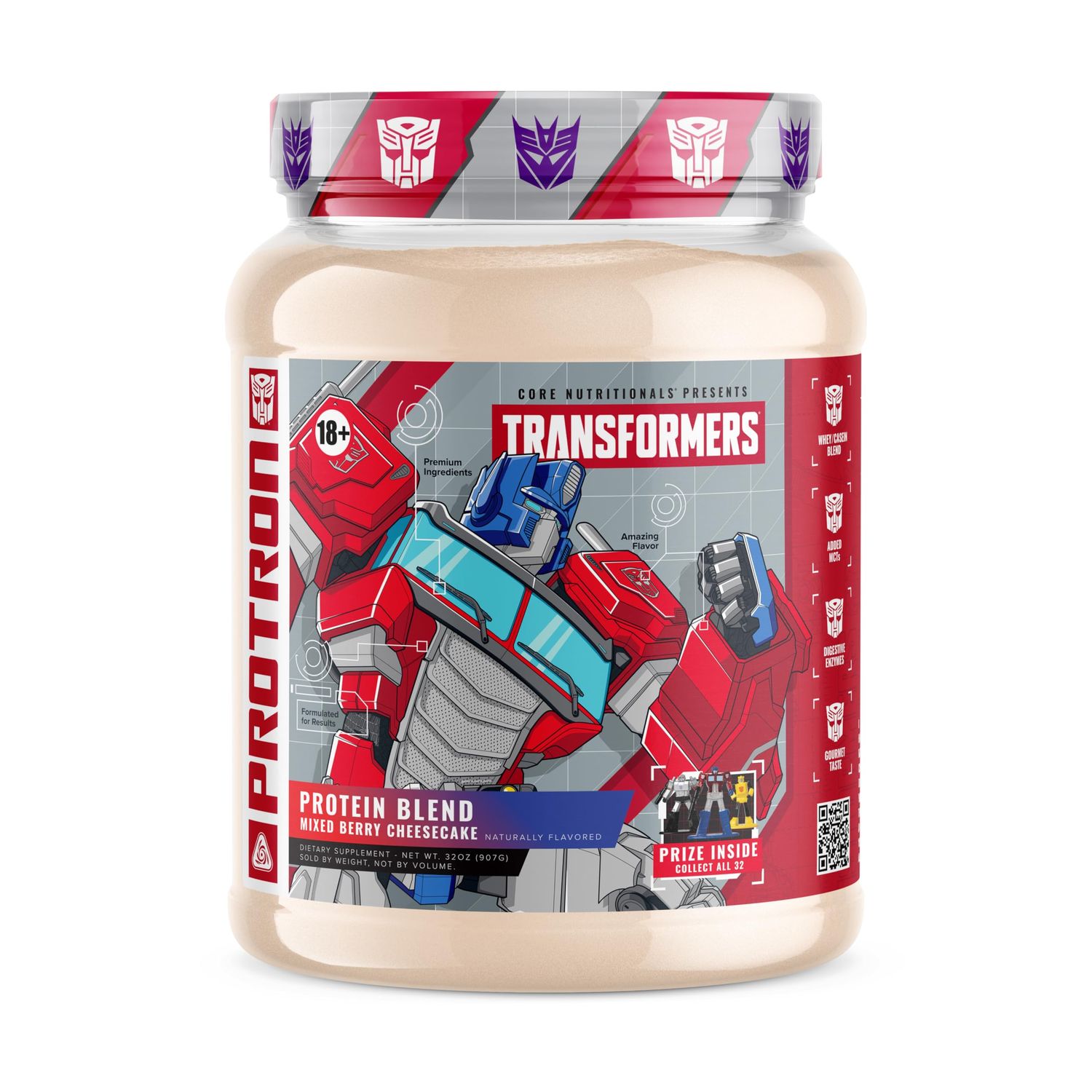 Core Nutritionals | Transformers Protron Protein Blend Nutritional Supplement Formula (Free Prize Inside) for Adults Ages 18+ (2 Pounds, Mixed Berry Cheesecake)